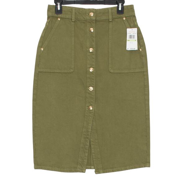 NWT Michael Kors Skirt Denim Minimalist Preppy Country Old Money Midi Olive 4 - Picture 1 of 7